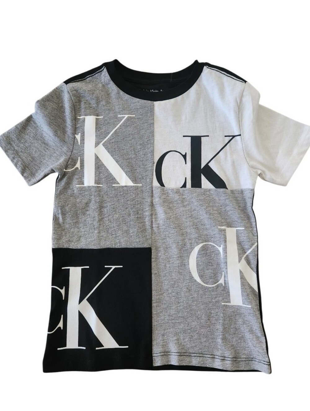 Calvin Klein Black, Gray & White CK Patchwork Tee Sz 5 Nwt